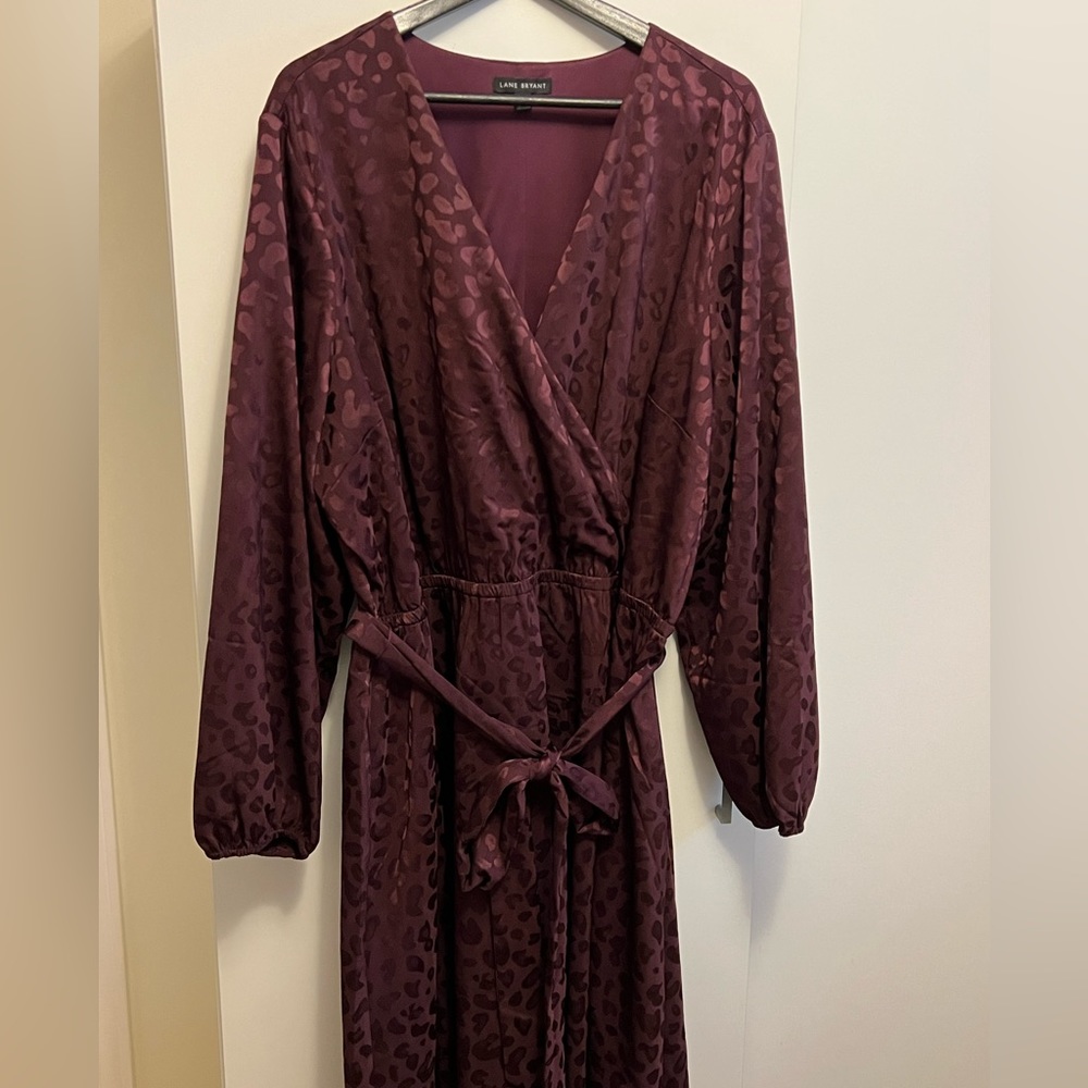 Plus Size Faux Wrap Dress in Purple Embossed Leopard Print